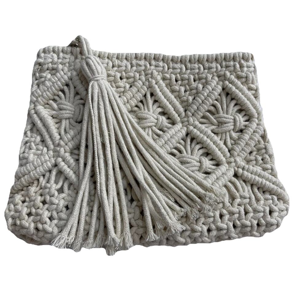 Macrame Clutch Bag With Tassel Closure